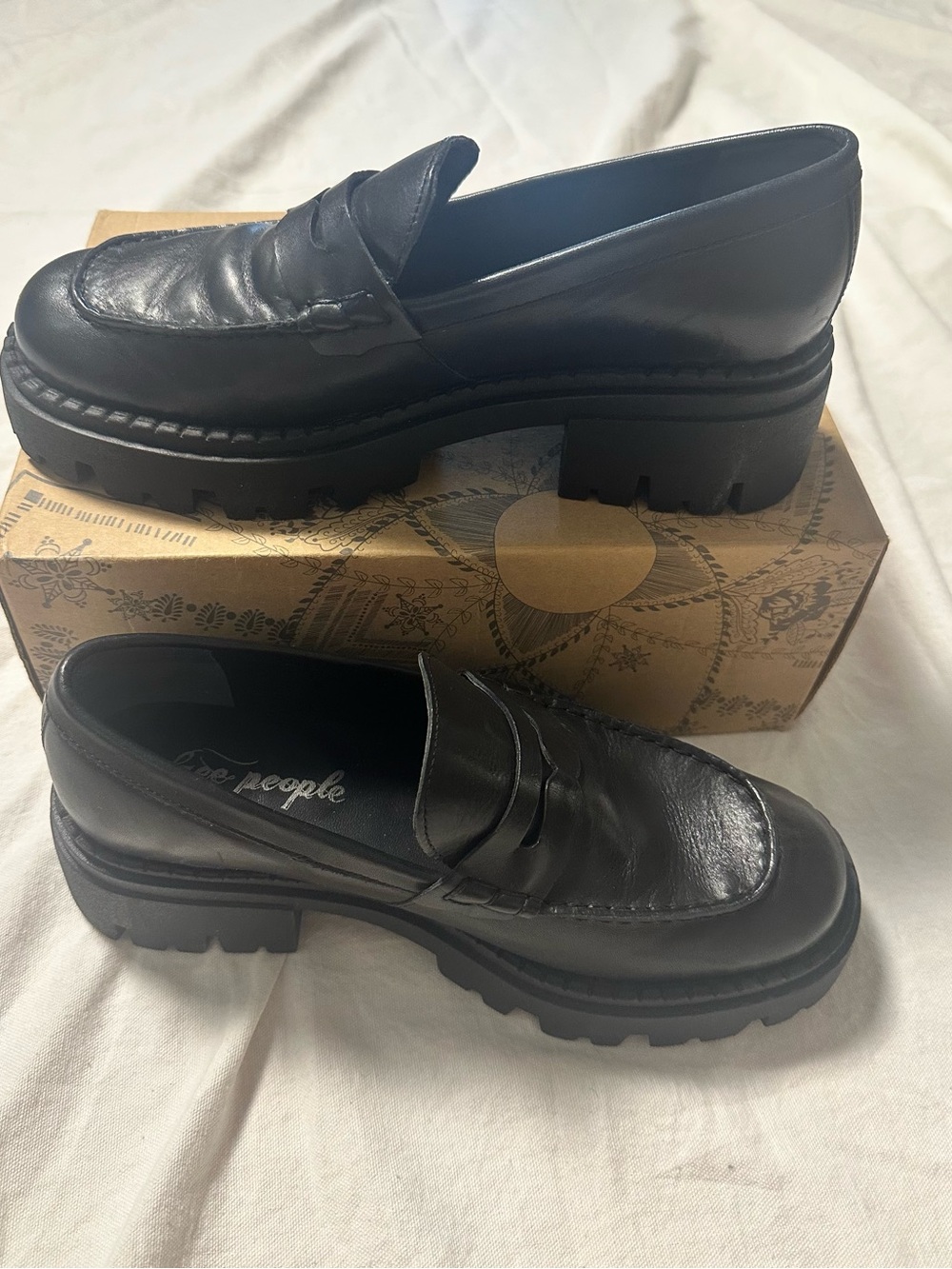 Free People Black Chunky Lug Penny Loafers